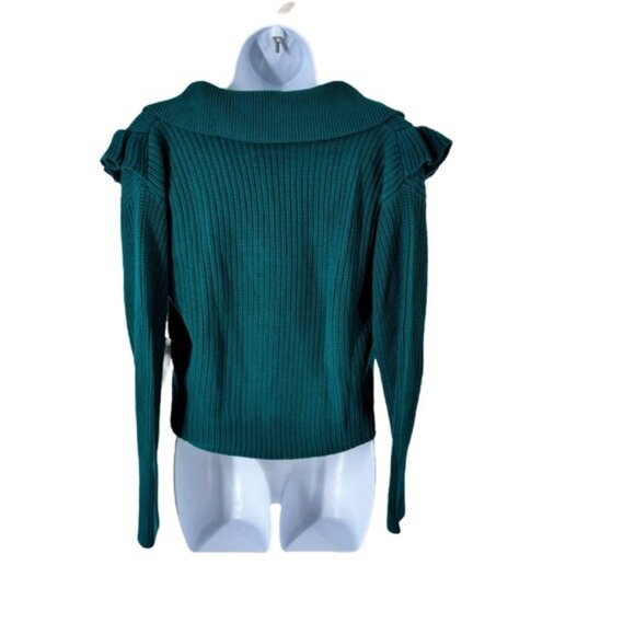 Tuckernuck NEW Hyacinth House Teal Ruffle Casey Collared V-Neck Sweater Size M - Picture 5 of 8
